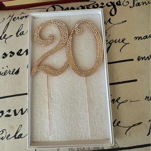 20th Birthday Rhinestone Rose Gold Cake Topper